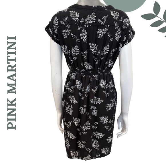 🛍️3/$40 Pink Martini Drawstring Waist Summer Dress | Black White Floral | Small - Picture 4 of 8